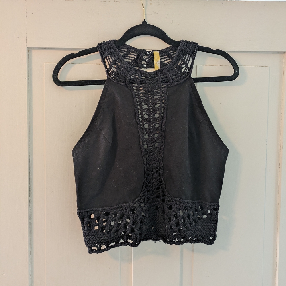 Free People Black Crochet Halter Top